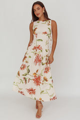 Audraya Drop Waist Maxi Dress Floral Beige