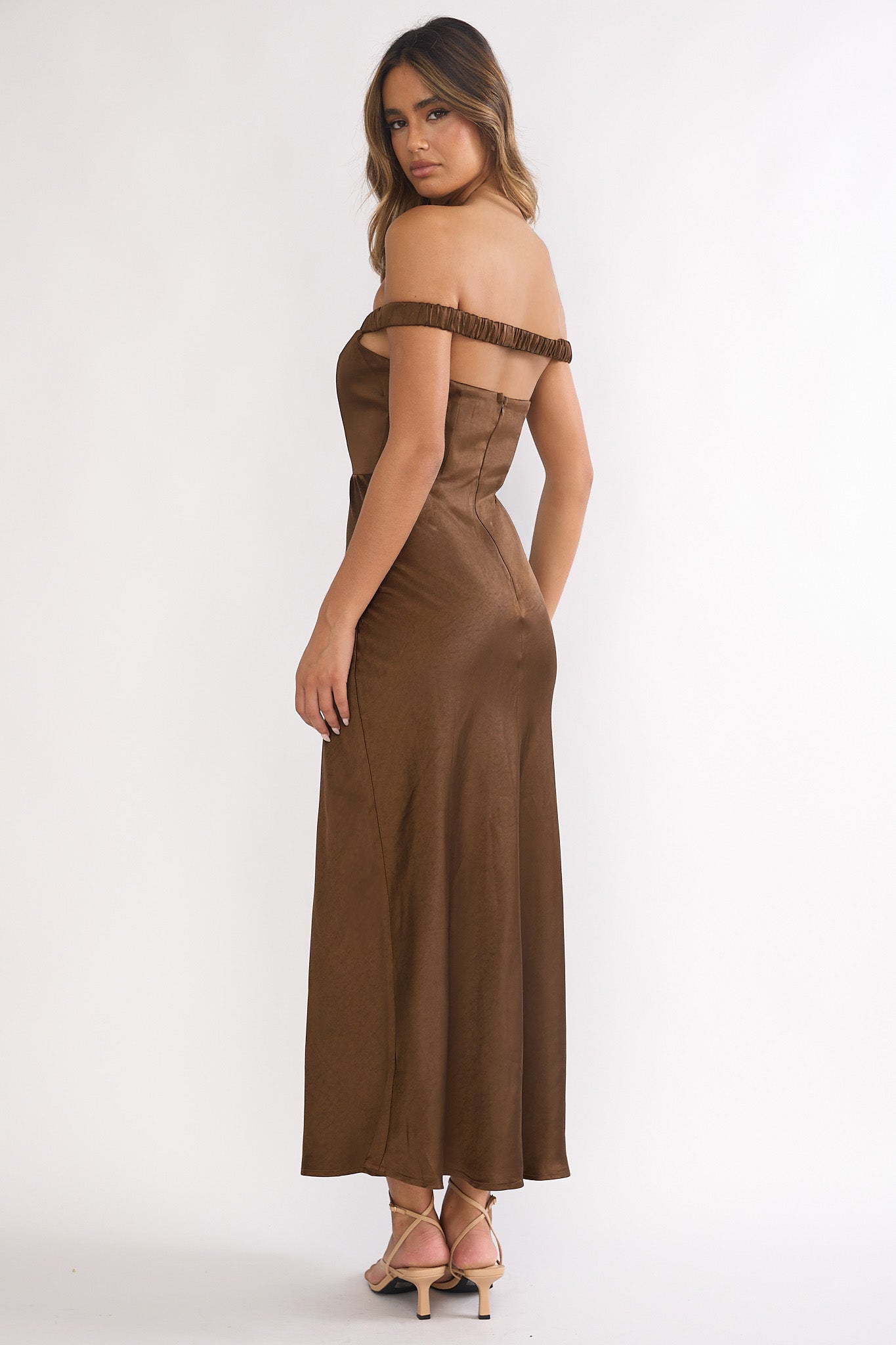 Cari Off-Shoulder Strap Maxi Dress Chocolate