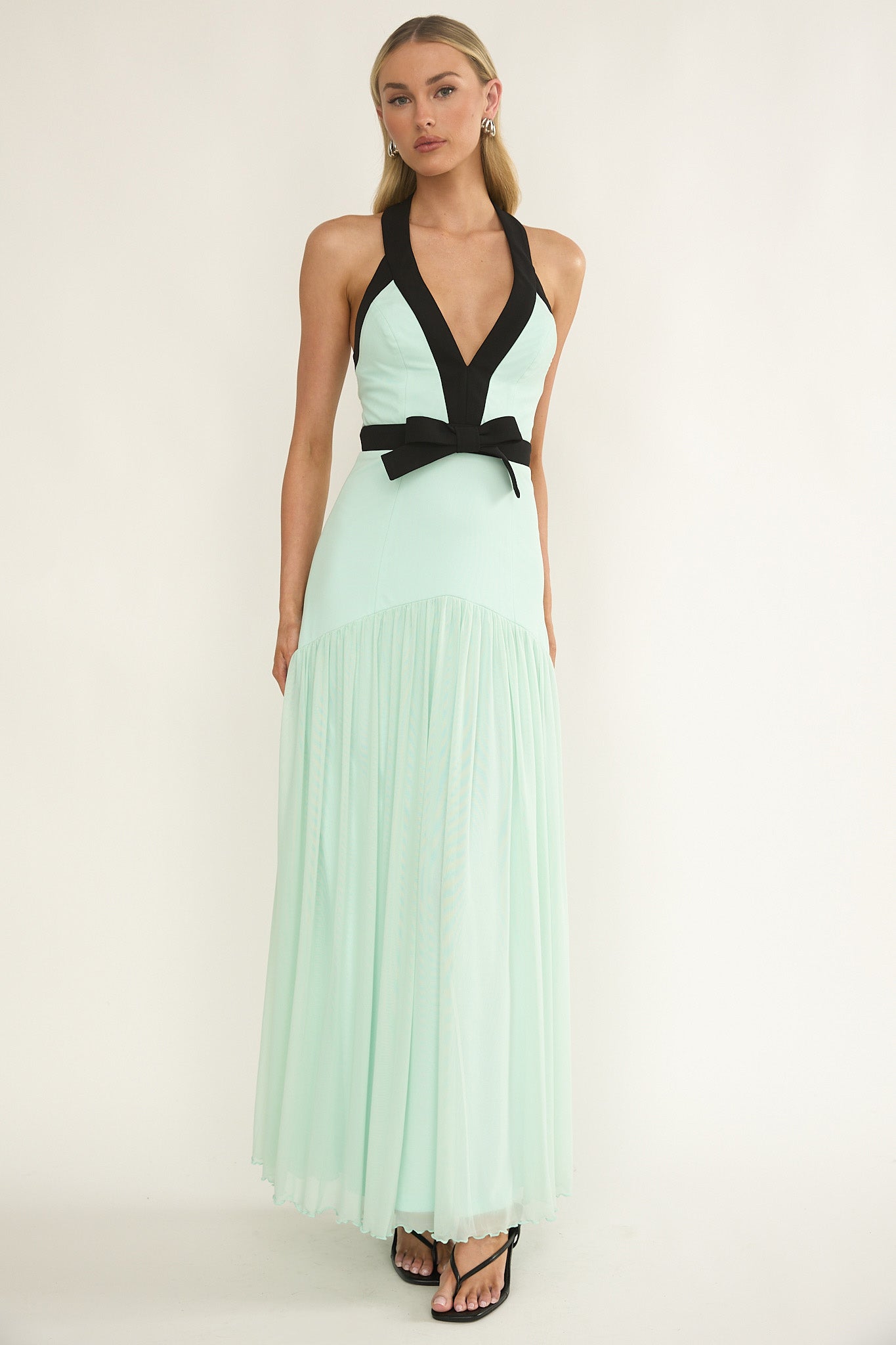 Aven Halter Bow Maxi Dress Mint
