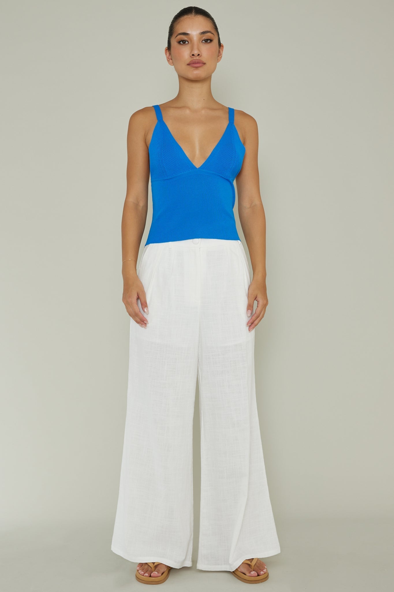 City V-Neck Knit Top Blue