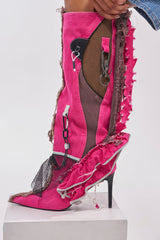 AKIRA GOLD COALESCE SPORTY MIXED MATERIAL STILETTO BOOT