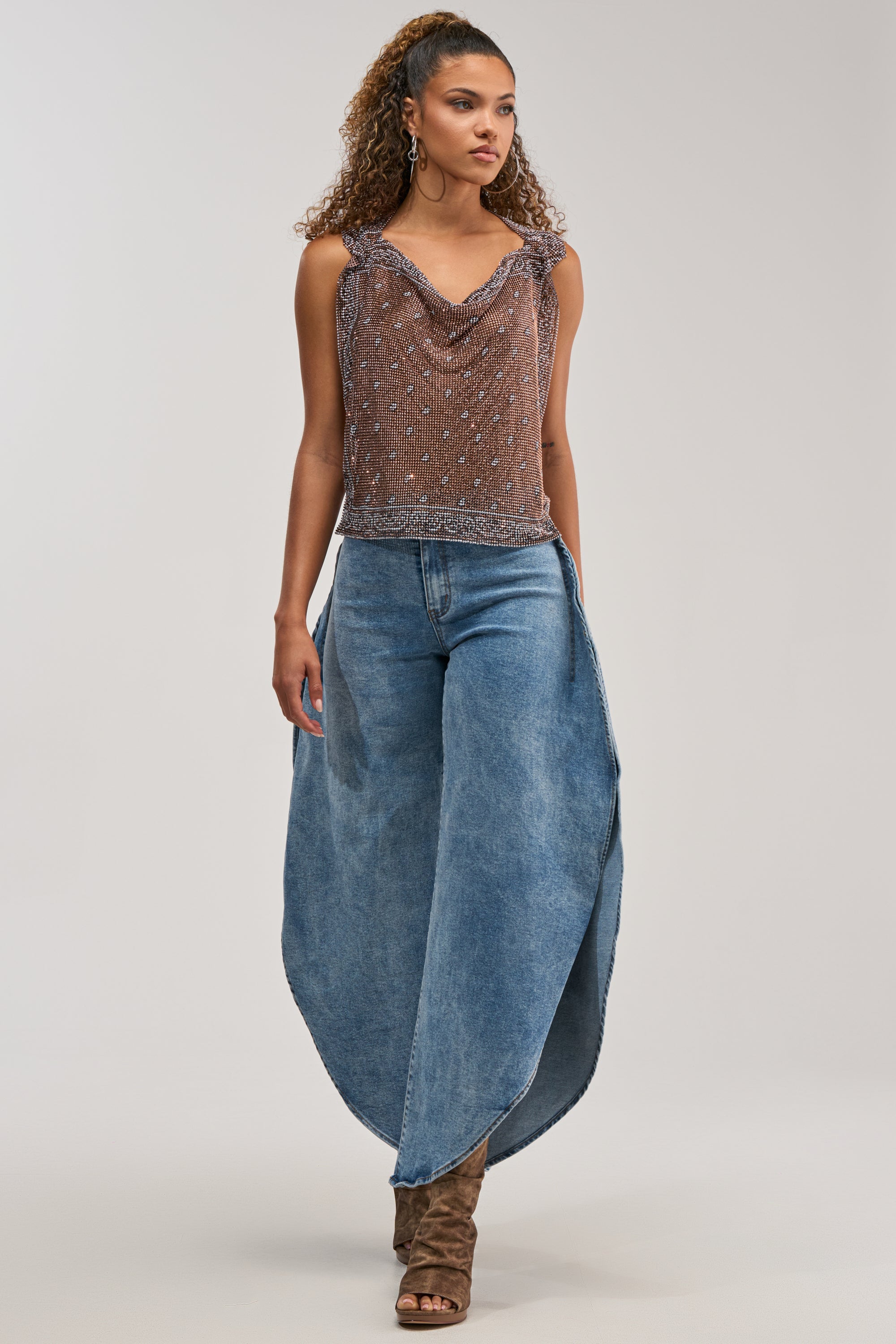 BRONZE BANDANA PRINT RHINESTONE TOP
