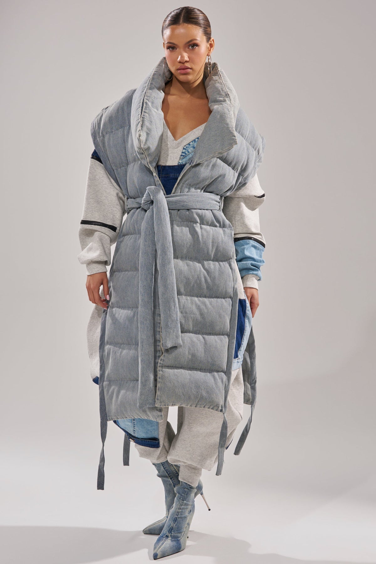 PILOT JONES LONG LINE PUFFER VEST IN DENIM