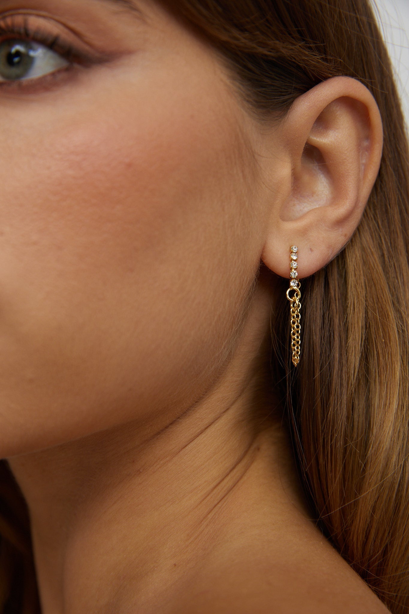 Audrina Chain Dangle Stud Earrings Gold