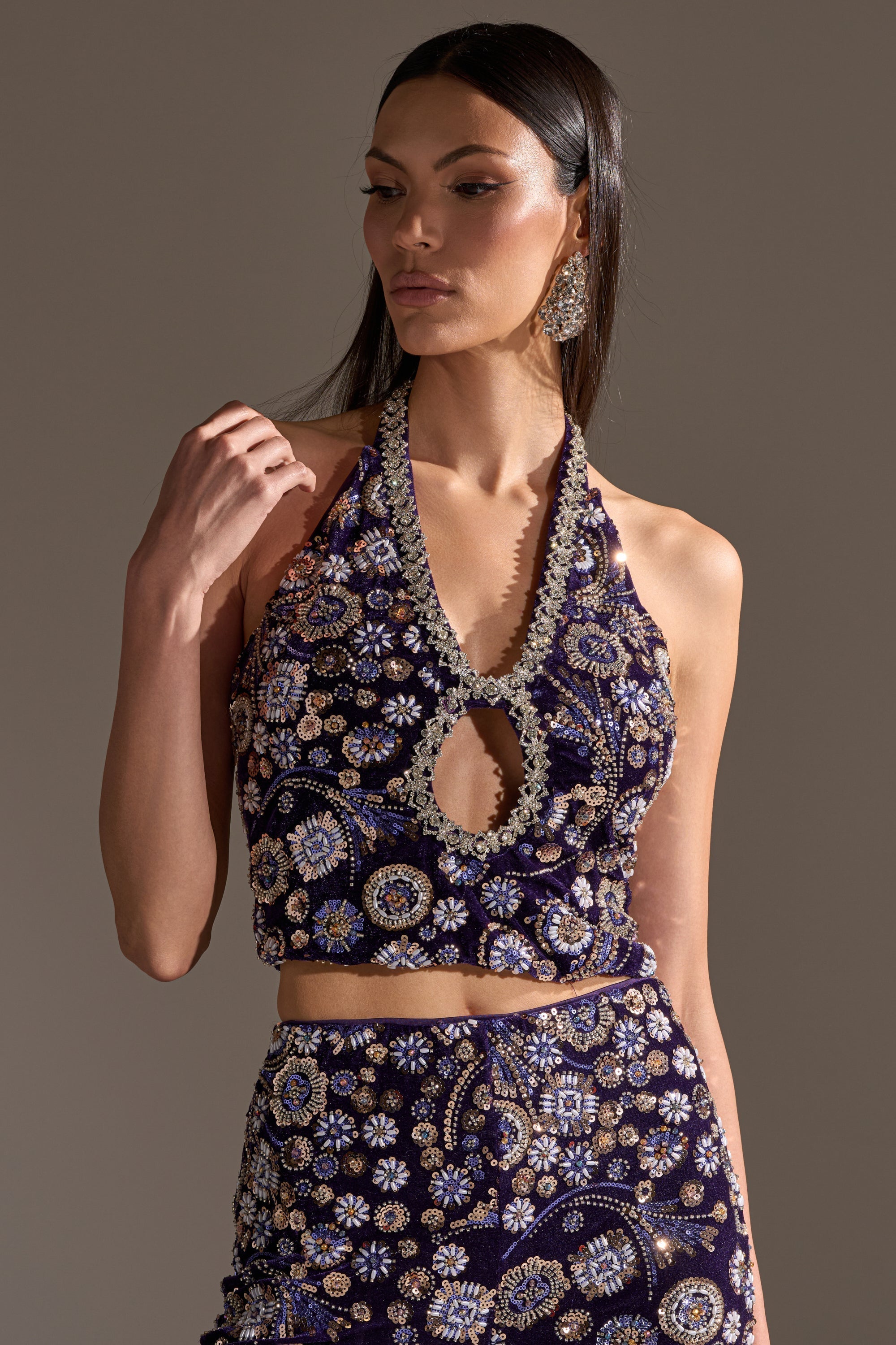 QUEEN OF EVERYTHING RHINESTONE HALTER BLOUSE