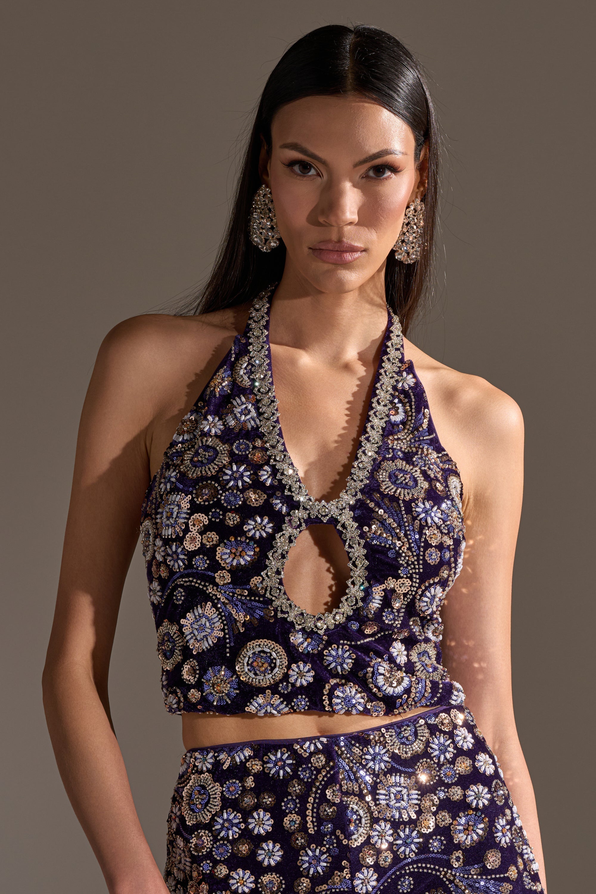 QUEEN OF EVERYTHING RHINESTONE HALTER BLOUSE