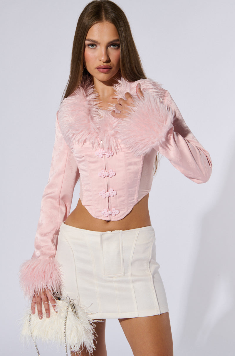 PRINCESS ENERGY FUR DETAIL CORSET TOP IN PINK