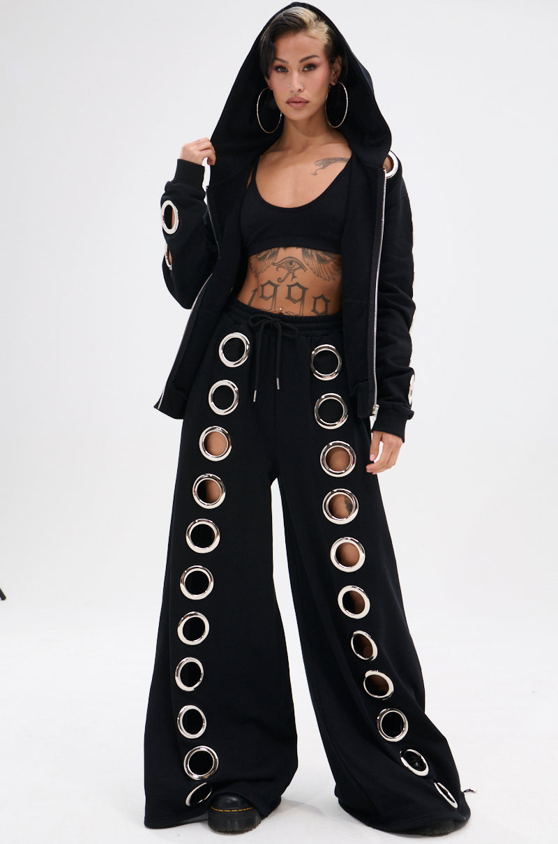 THROUGH THE NIGHT WIDE LEG SWEATPANT WITH HOLES