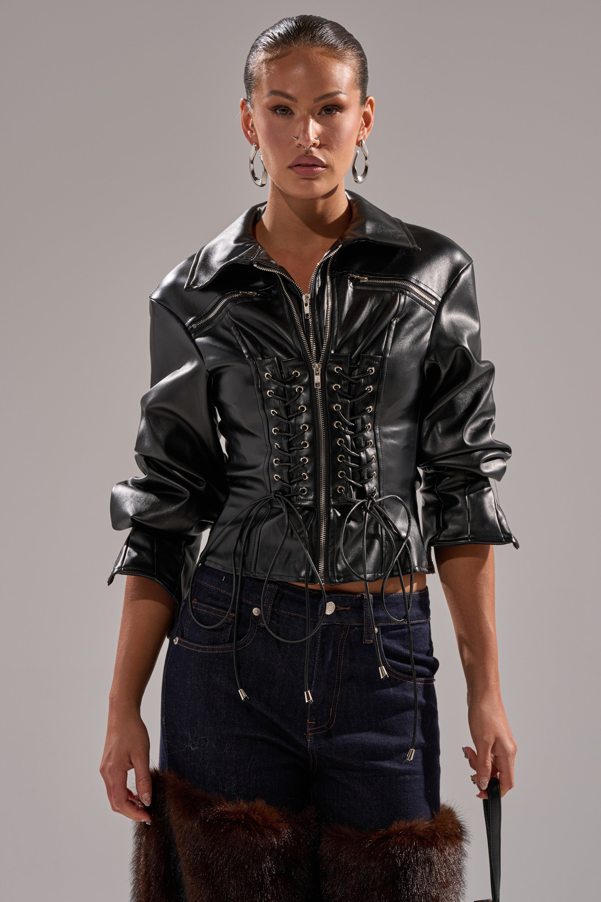 AUDREY FAUX LEATHER BLOUSE