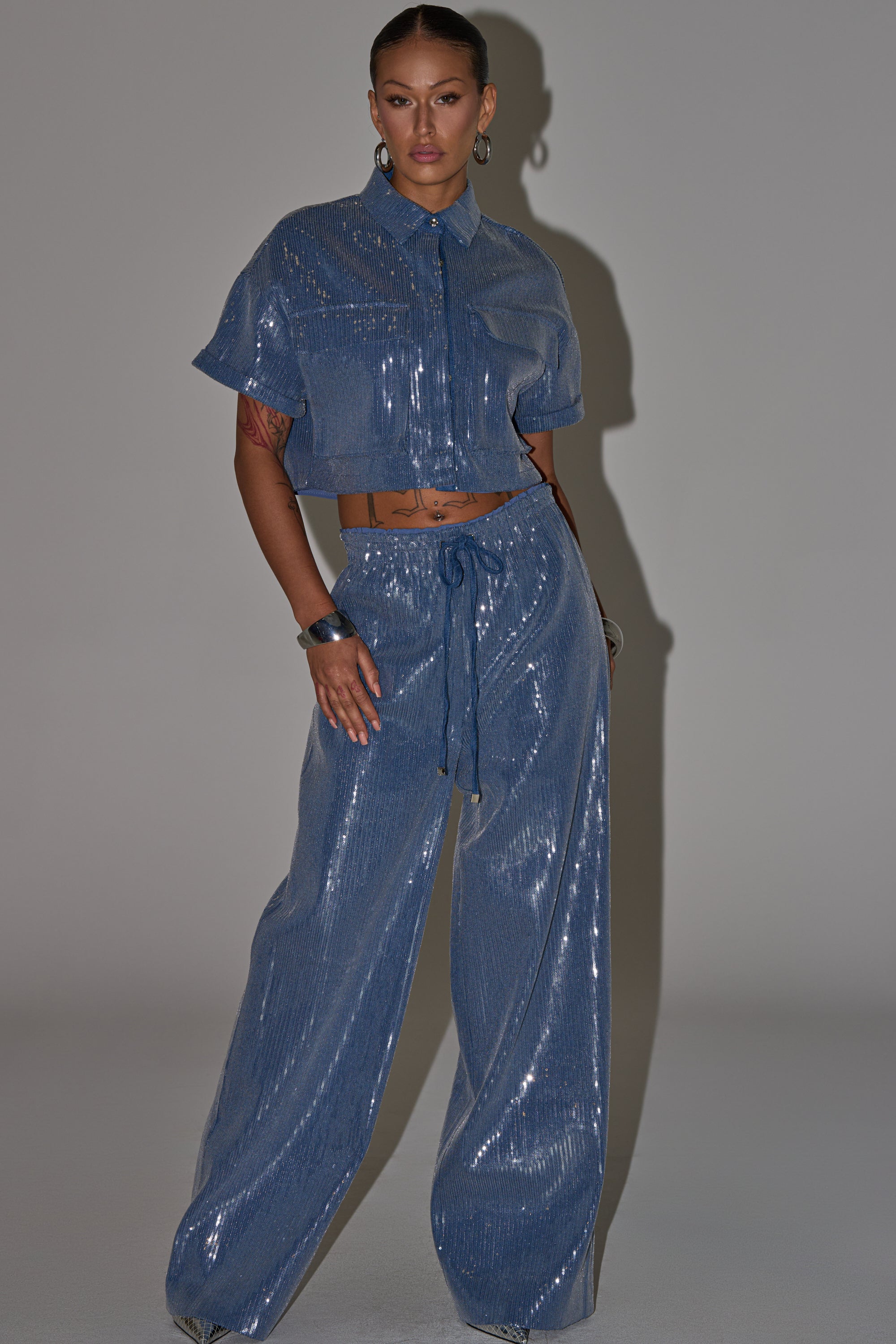SHAKE IT GIRL SEQUIN WIDE LEG JOGGER