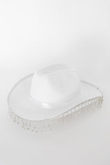 Dolly Diamante Fringe Cowboy Hat White