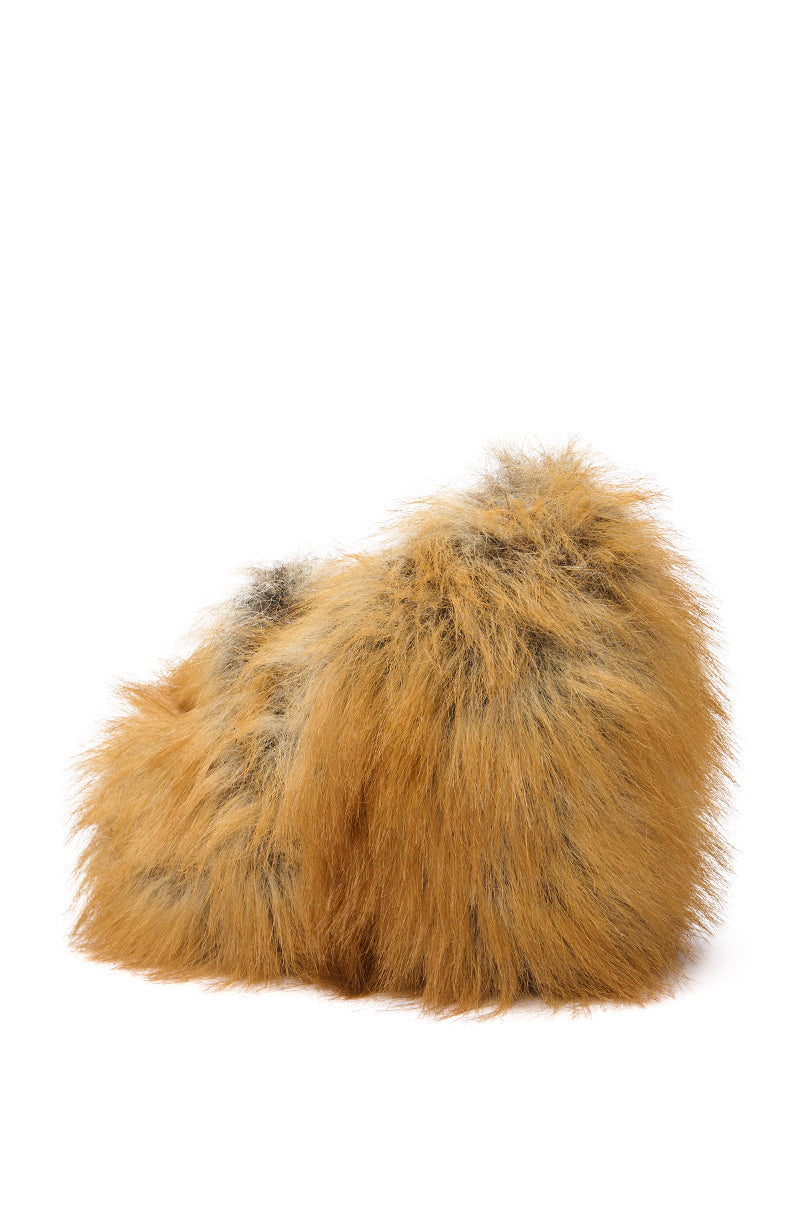 AZALEA WANG JAEKE FOX FUR WEDGE PUMP IN BROWN