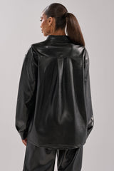 GET WITH IT FAUX LEATHER BUTTON DOWN