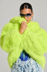 LANA HOODED FAUX FUR COAT IN LIME