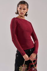 PAXTON DOUBLE LINED MESH LONG SLEEVE TOP IN PLUM