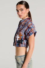 NEVER CROSS ME PLAID SHORT SLEEVE BUTTON DOWN