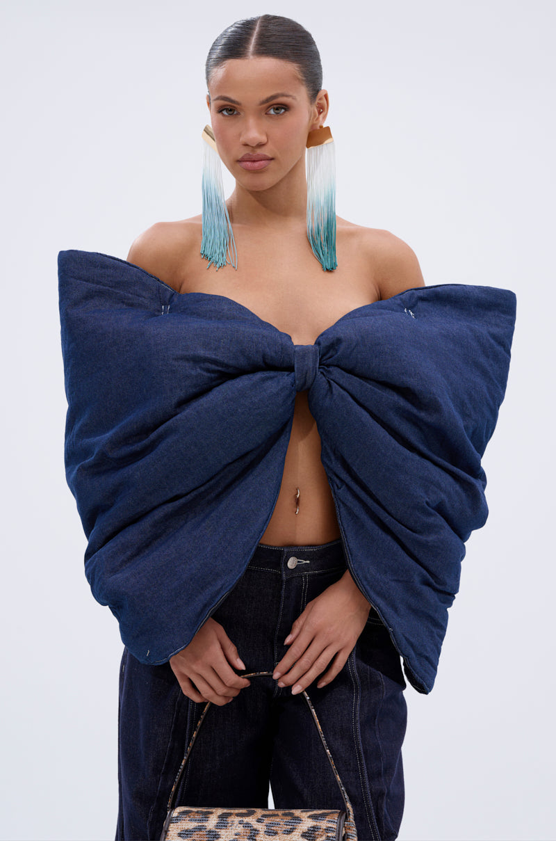 PADDED DENIM BOW TOP