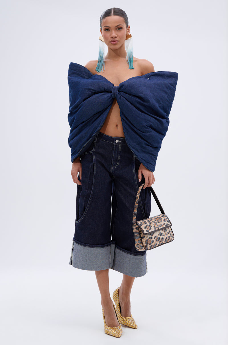 PADDED DENIM BOW TOP