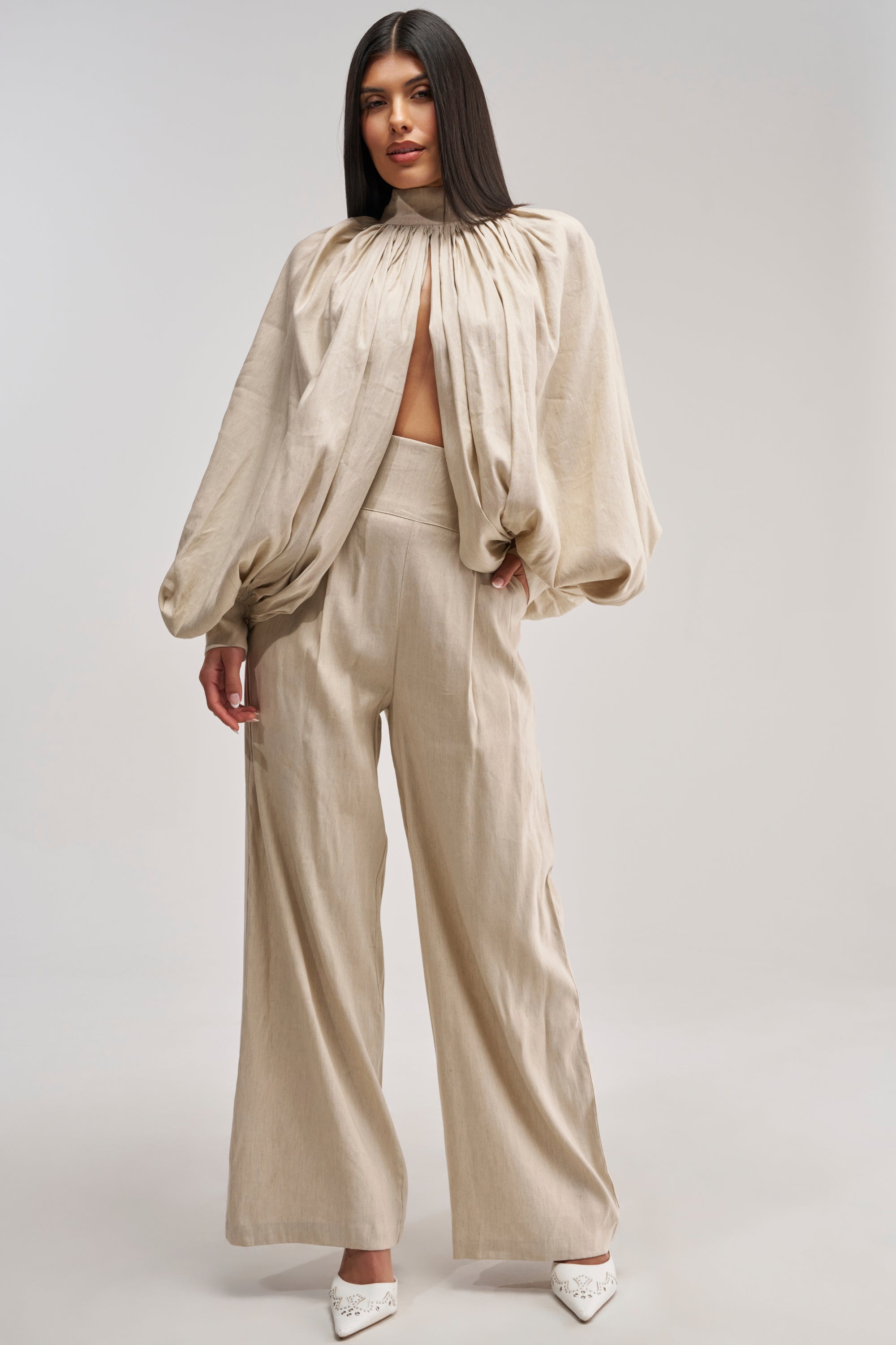 MASTERPIECE PUFF LONG SLEEVE TOP IN LINEN