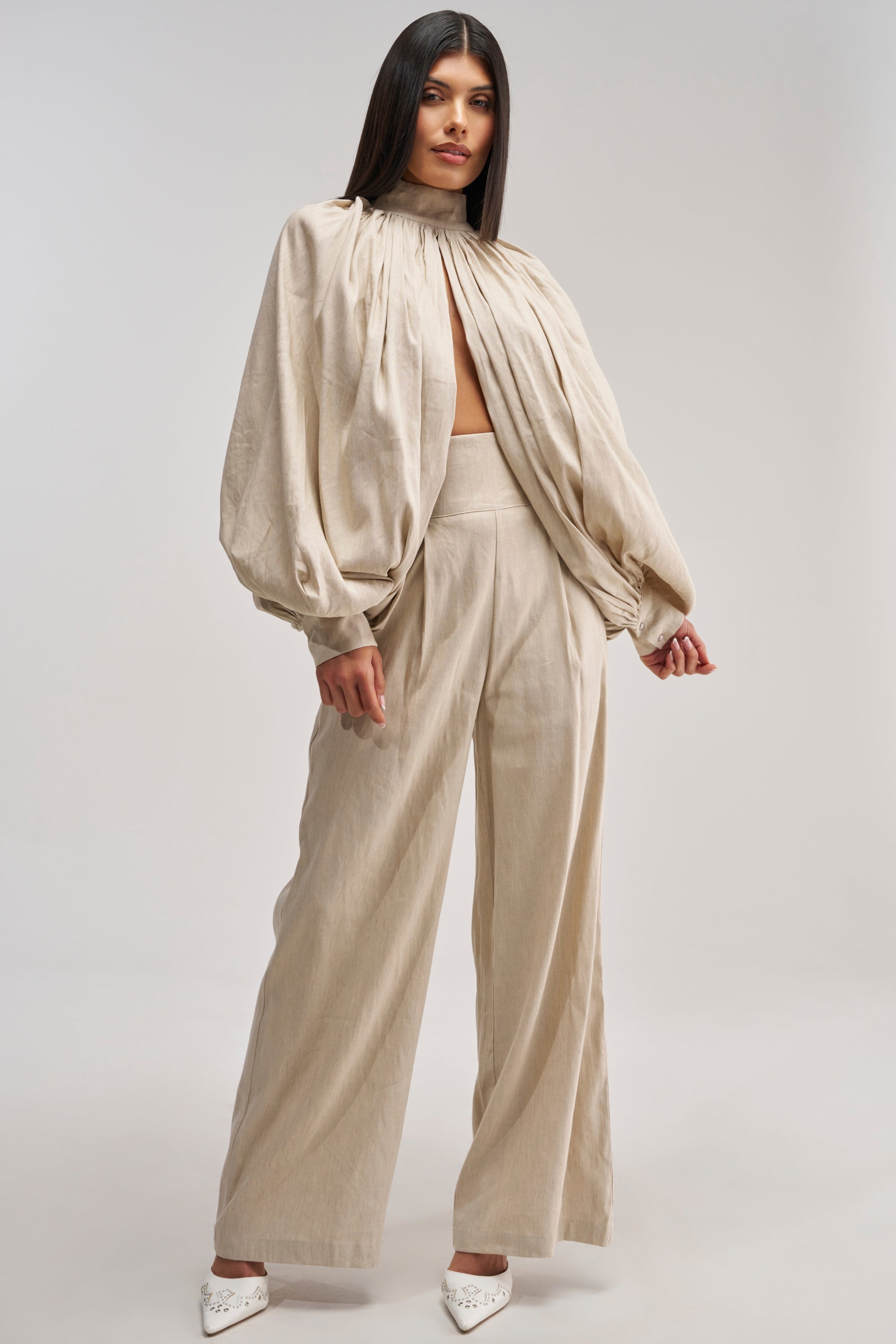 MASTERPIECE PUFF LONG SLEEVE TOP IN LINEN