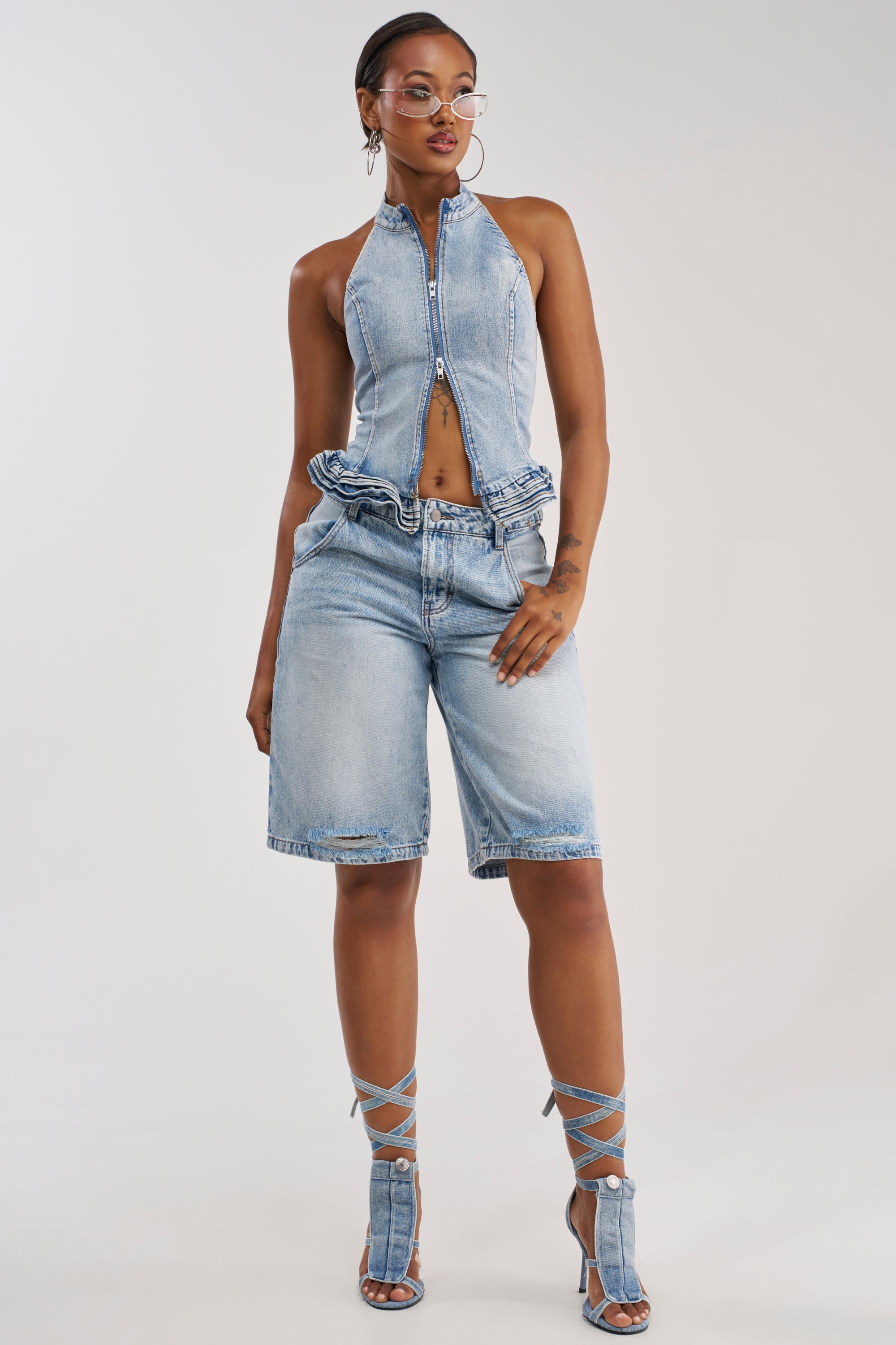 JULIA DENIM CORSET HALTER TOP