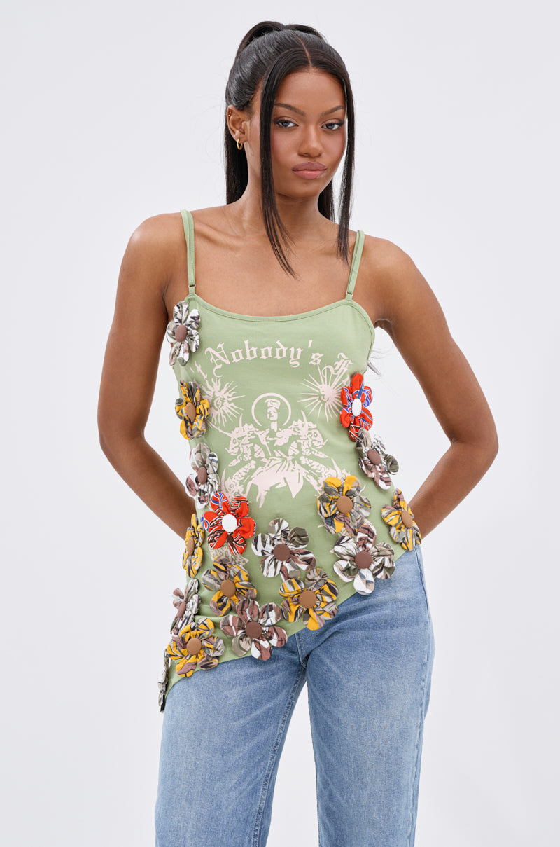 FOR THE FREE FLORAL EMBELLISHED TOP