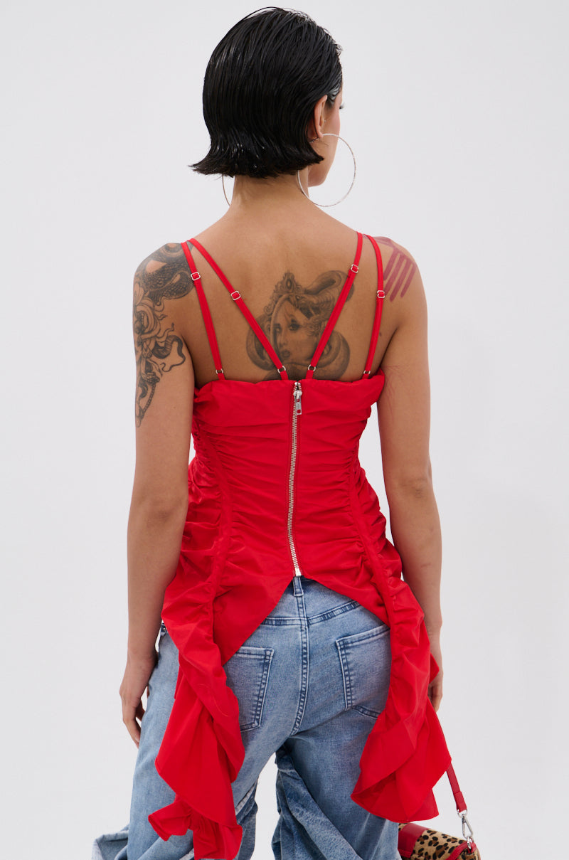 DROP IT RUCHED TANK TOP IN RED