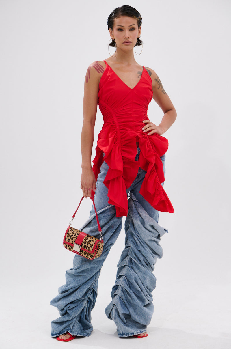 DROP IT RUCHED TANK TOP IN RED