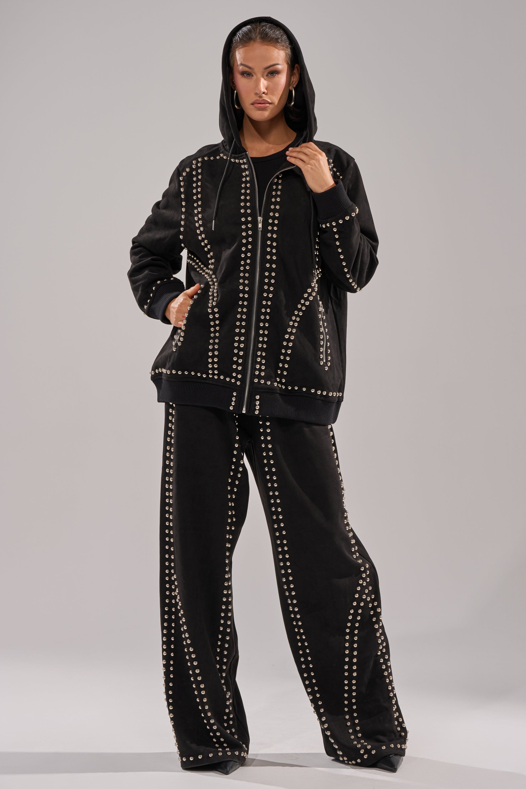 ASHLEY STUDDED ZIP UP SWEATSHIRT
