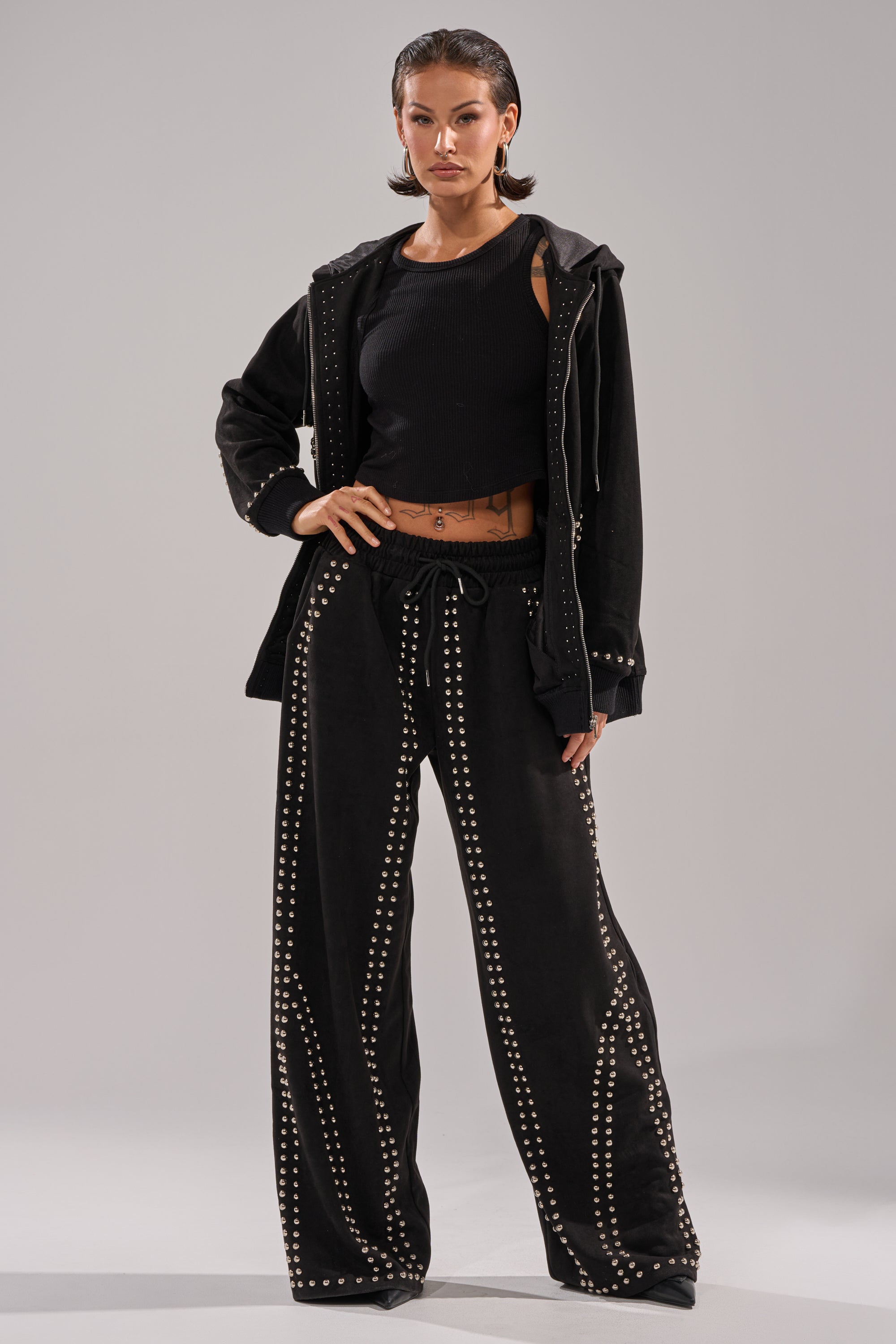 ASHLEY STUDDED ZIP UP SWEATSHIRT