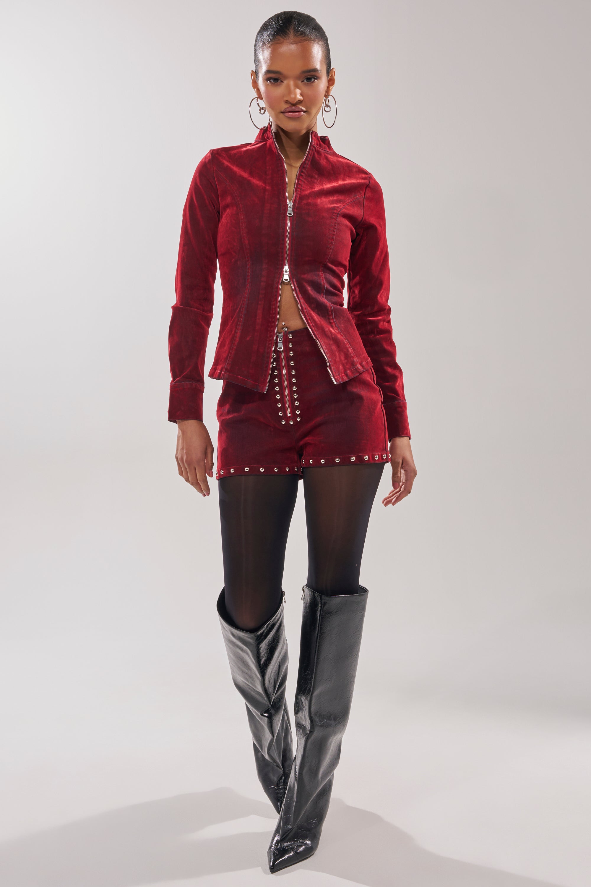 RODEO VIBES VELVET DENIM ZIP UP