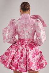 RENAISSANCE TWO-TONE BROCADE MINI DRESS IN PINK