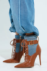 AZALEA WANG JUHI TAN STILETTO COLORBLOCKED BOOTIE