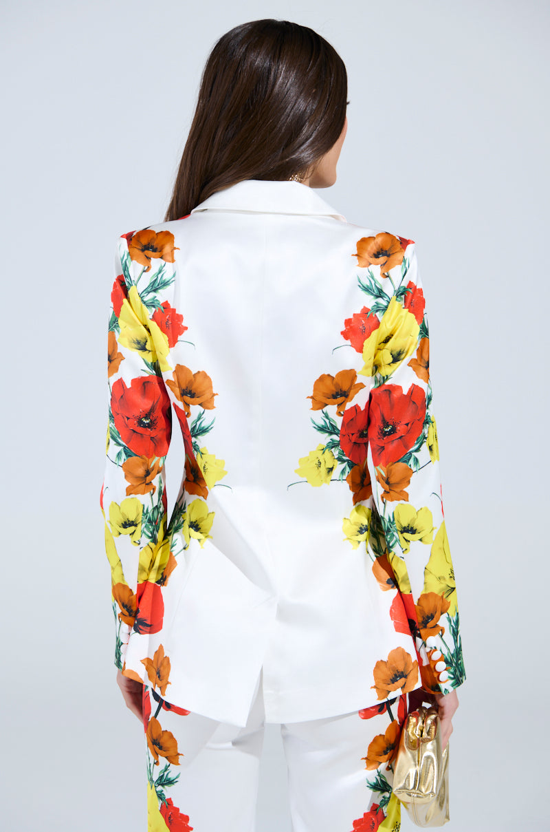 MIND MY OWN FLORAL SATIN BLAZER