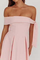Aurora Sky Off-Shoulder Box Pleat Midi Dress Pink