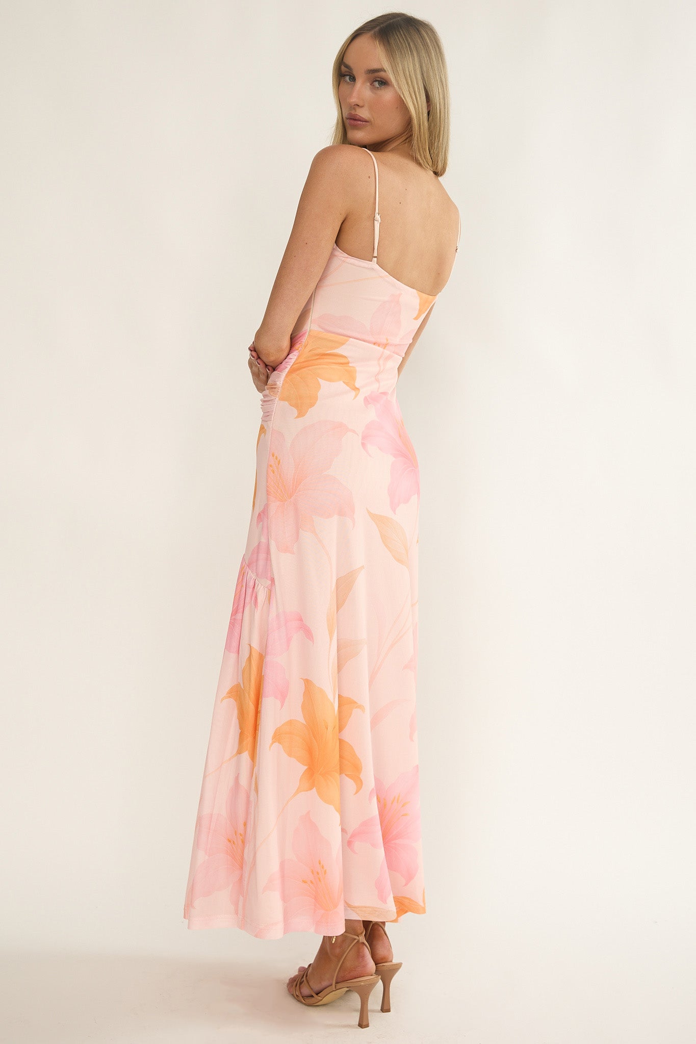 Azure Sun Drop Waist Split Maxi Dress Print Orange
