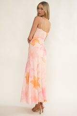 Azure Sun Drop Waist Split Maxi Dress Print Orange