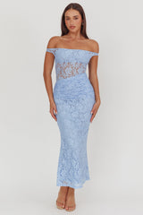 Bellora Off-Shoulder Lace Maxi Dress Blue