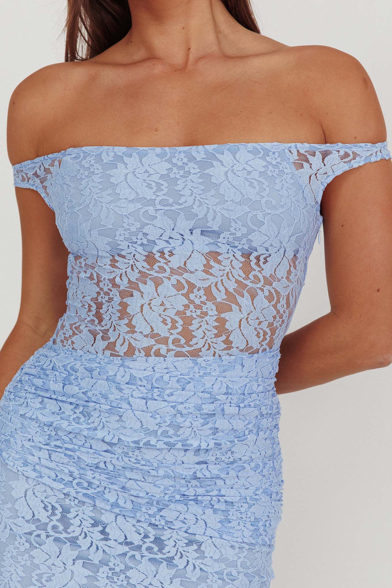 Bellora Off-Shoulder Lace Maxi Dress Blue