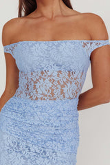 Bellora Off-Shoulder Lace Maxi Dress Blue