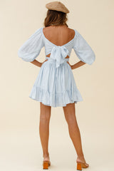 Abby Off-Shoulder Tie-Up Back Dress Steel Blue