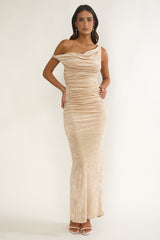 Callen Cowl Ruched Maxi Dress Champagne Silver