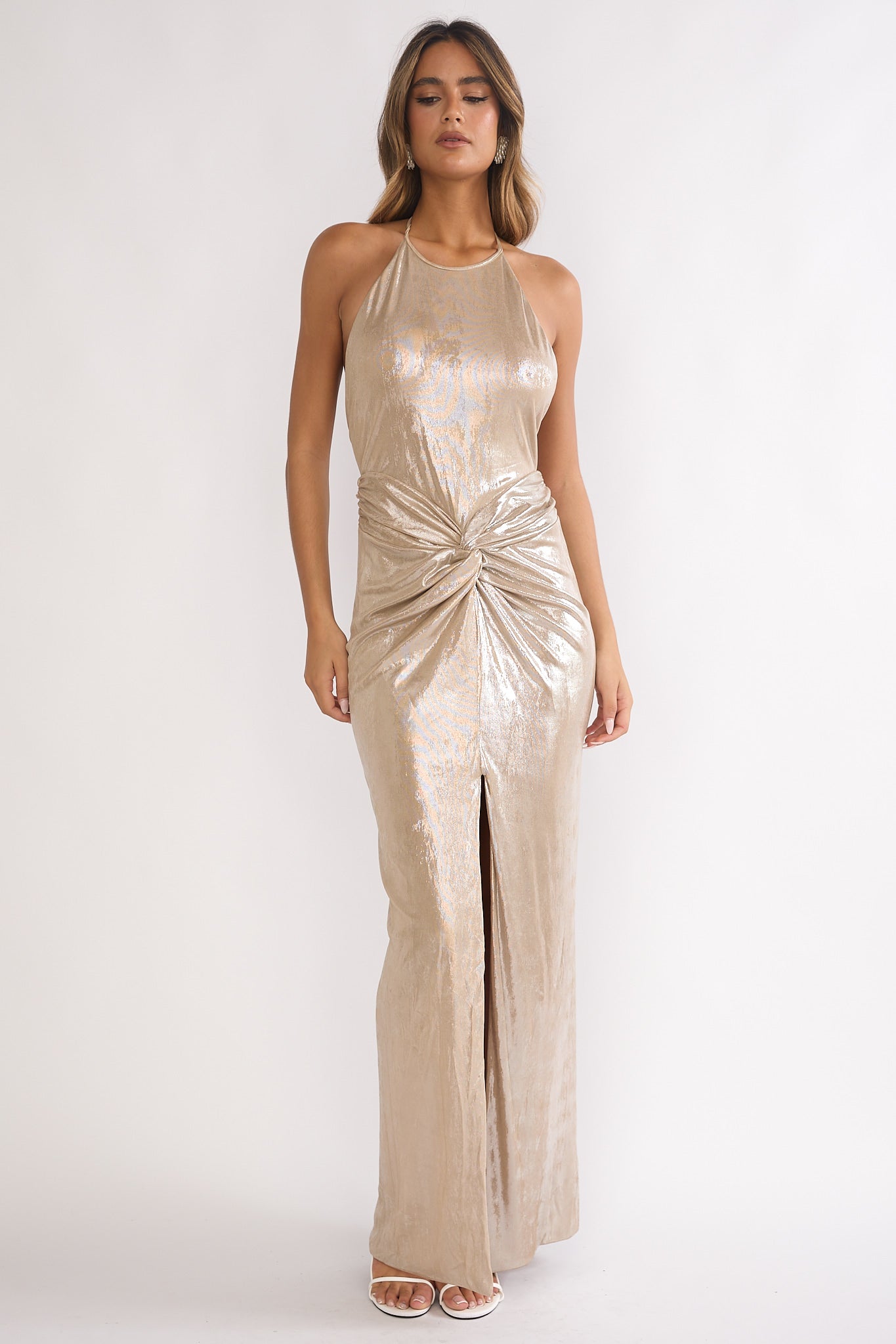 Delphinah Twist Waist Maxi Dress Champagne