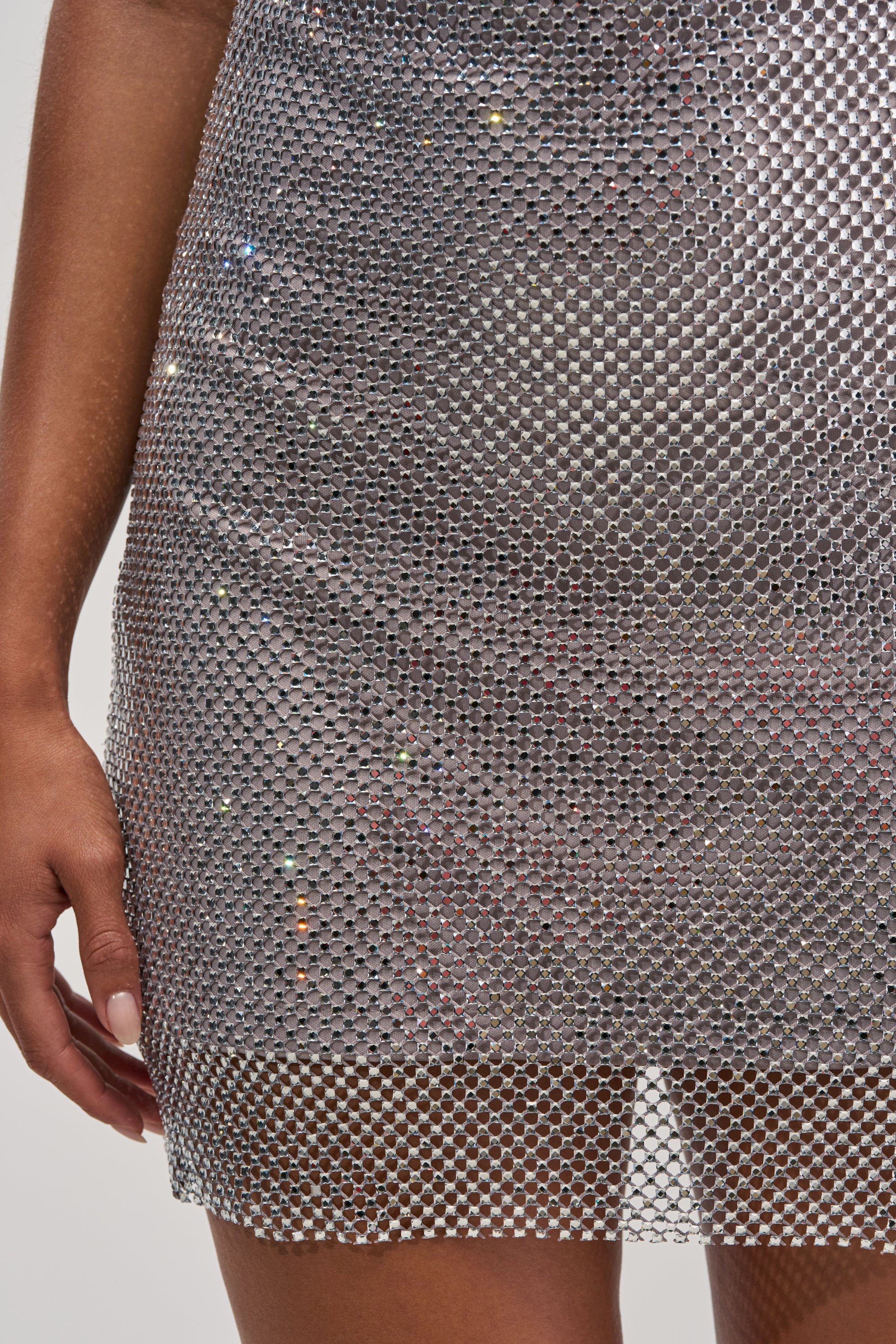 ELECTRIC AURA RHINESTONE STRAPLESS MINI DRESS IN SILVER
