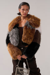 HAZEL PATCHWORK FAUX FUR COAT