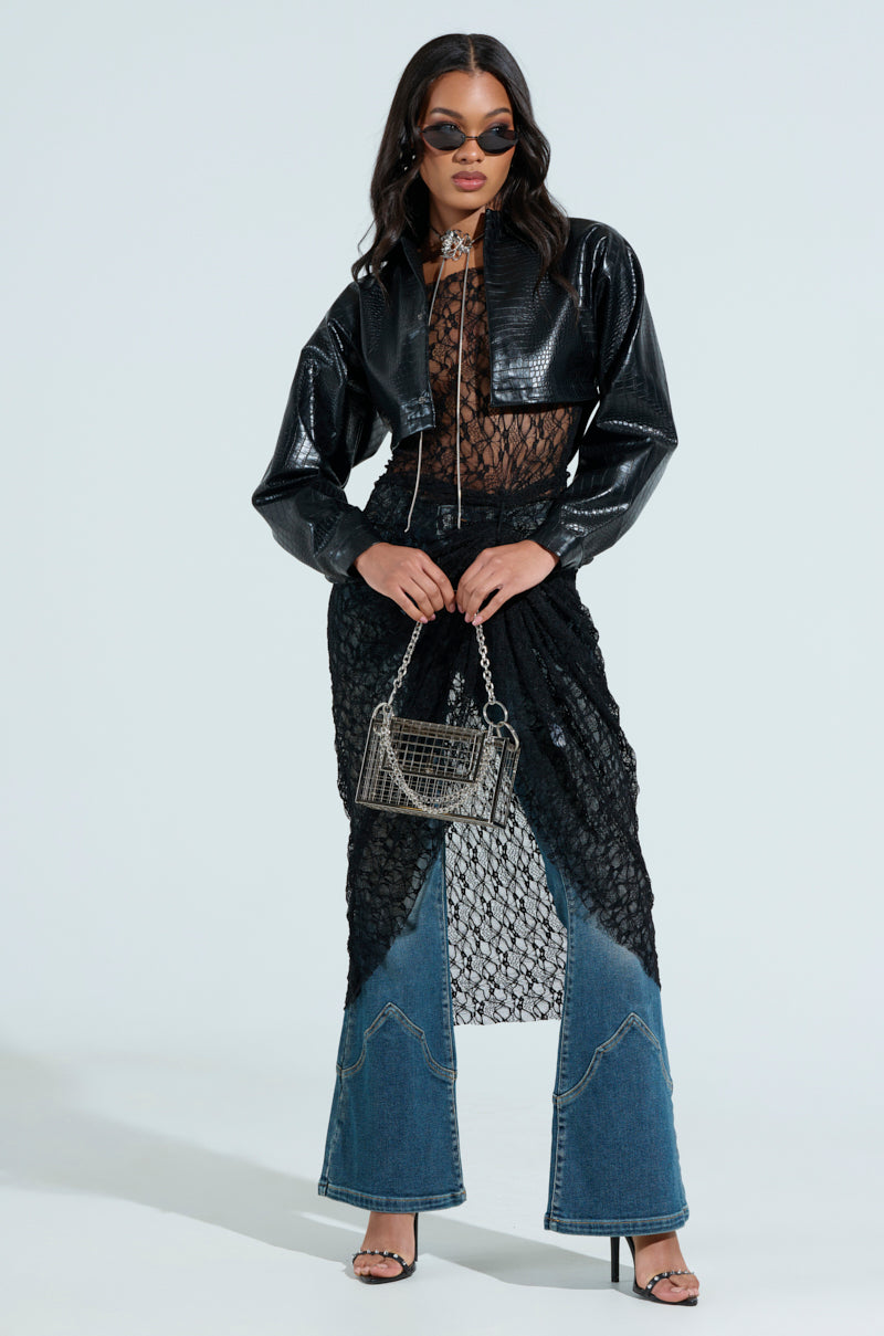 NATALIA CROCODILE PU BUTTON DOWN SHIRT