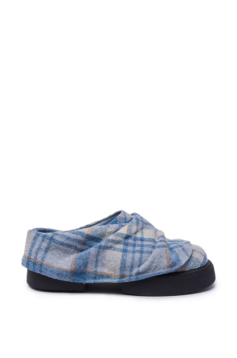 AZALEA WANG SEYMON BLUE MULTI PLAID SLIP-ON RUCHED FLAT