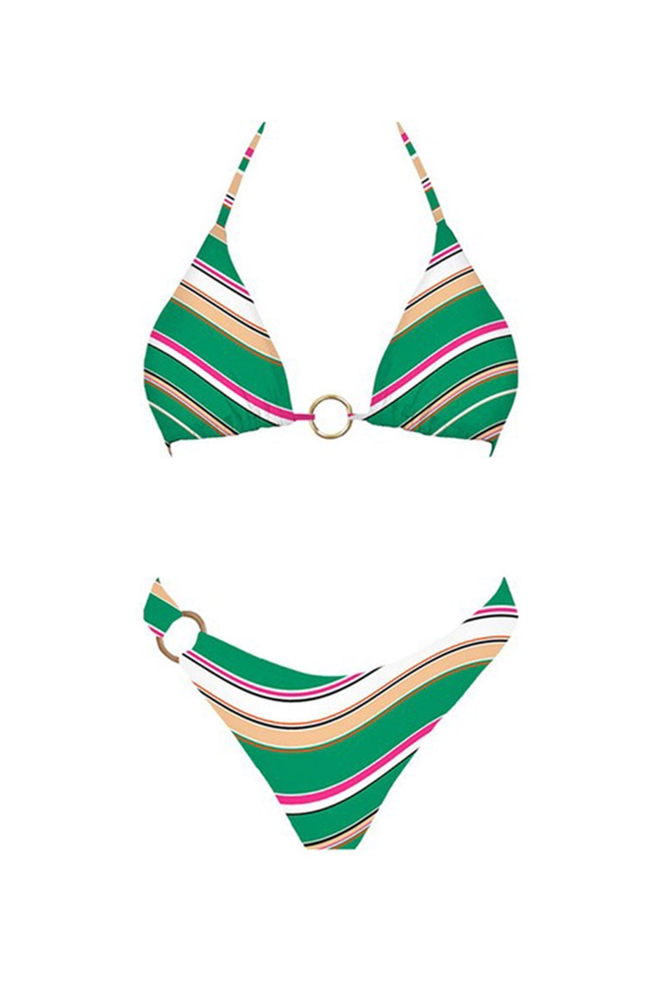 Daytona Triangle Bikini Top Green Stripes