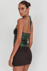 Darcy Sequin Halter Top Hunter Green