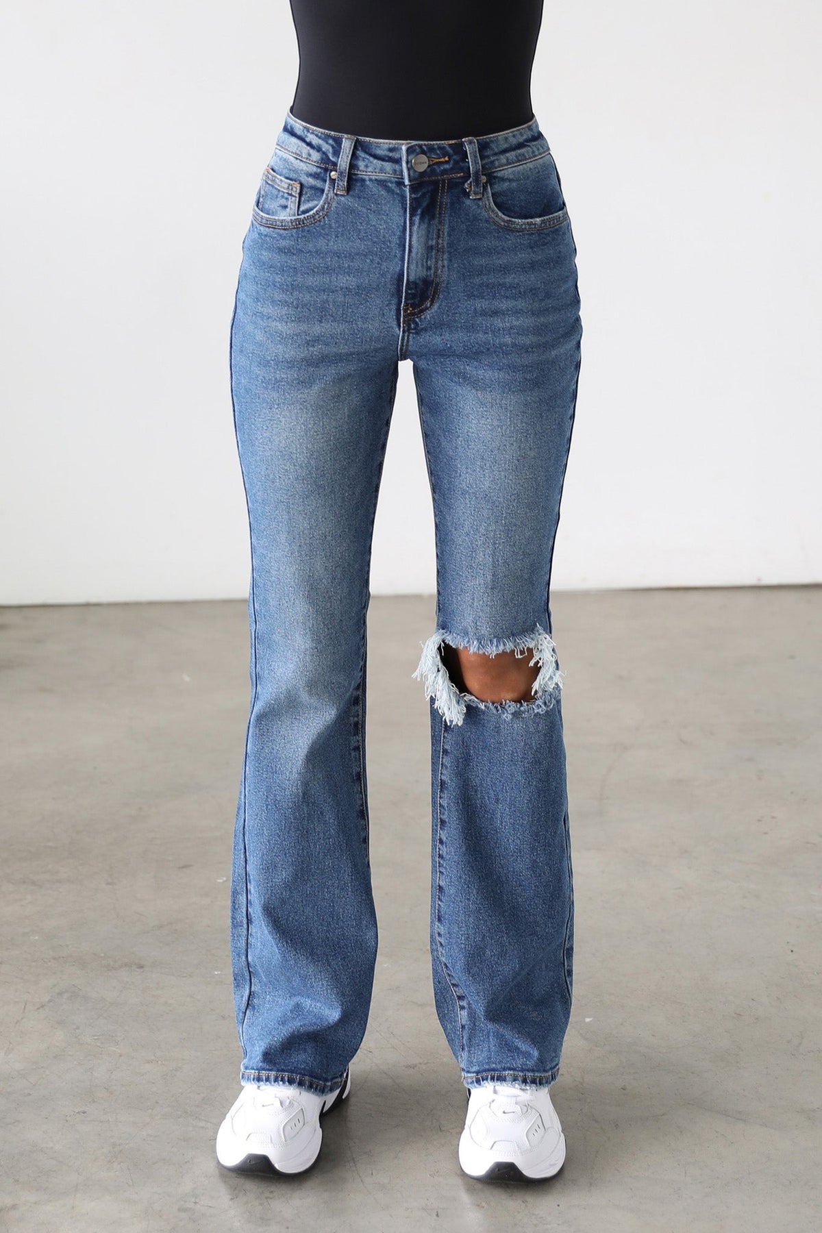 DOGMA High Rise Flare Leg Denim Jeans Dark Wash